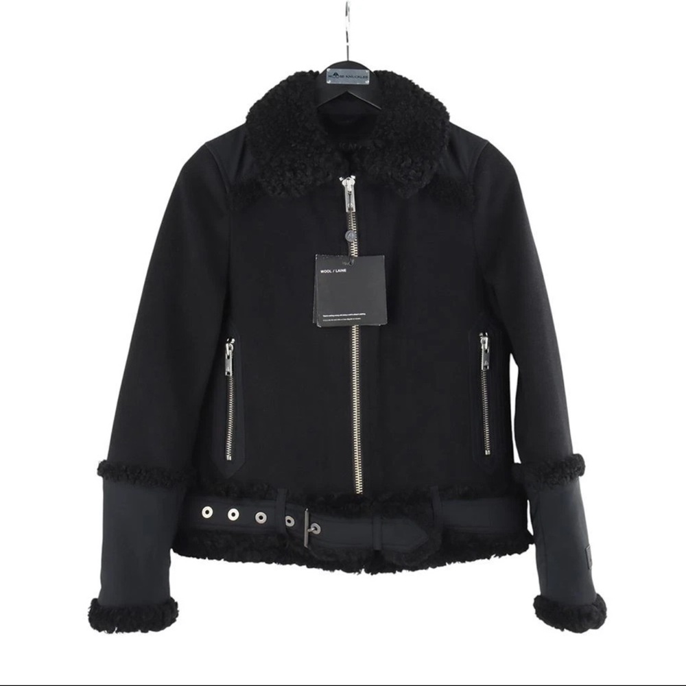 Moose Knuckles Catchka Black Shearling Trim Jacket